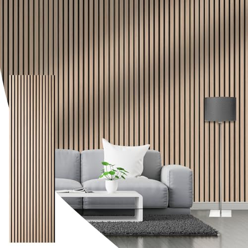 CLICK-DECK Wooden Wall Panels | Premium Acoustic Wall Panels | Slat Wall Panelling | Sound Absorbing | Fire Retardant & FSC Certified | Wood Panels for Walls | 1 Panel (Natural Oak | 240x60cm)