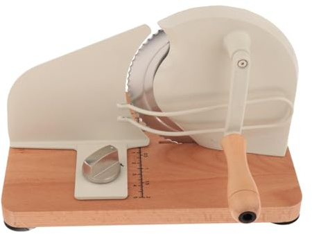 PETSOLA de Pan Manual Regulable en Grosor Equipado con Ventosas Antideslizantes Estructura de Acero Inoxidable Y Base de Madera Función de P, Blanco, Individual