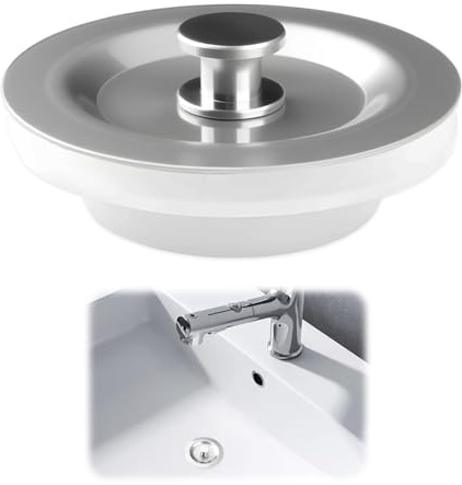 Tapón de Drenaje Universal de Acero Inoxidable y Silicona, Apto Orificios de 42-44 mm Tapón para Lavabo de Baño, para Bañeras, Cocinas, Bañeras y Lavabos