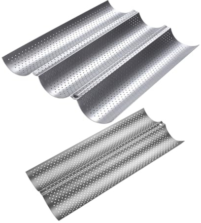 DIYEAH 2 piezas Molde para Pan Baguette Antiadherente de Acero Inoxidable con Diseño Perforado y Borde Liso de Bandejas de Horno para Repostería y Cocina Profesional