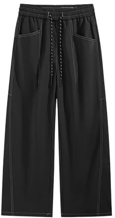 Pantaloni da jogging da uomo in vita elasticizzata, con coulisse e tasche, pantaloni per il tempo libero, pantaloni sportivi a gamba larga, pantaloni da uomo, alla moda, streetwear, O nero., M