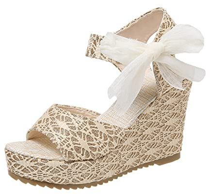 Uwdiohq Sandalias De Tacón Y Con Punta Verano Para Mujer, Primavera Cinta Cuña A La Mujer Niña Negras (Beige, 41) Talla 36 Piscina Vestir Tachuelas Zapatillas Rehabilitación Zapatos Ancianos