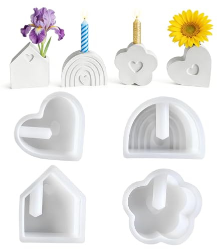 4 Stück Silikonformen Gießformen Kerzenhalter, Silikonform Kerzenhalter | DIY Gießform kerzenhalters, Gipsformen Zum Gießen, Seifenformen Silikon für Stabkerzen Teelichter Blumenarrangement