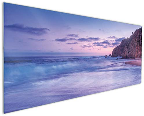 Wallario Küchenrückwand aus Glas 125 x 50 cm, Motiv: Kalifornischer Strand am Abend mit Felsenküste | Spritzschutz abwischbar & pflegeleicht