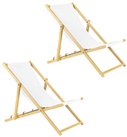 Unbekannt Liegestuhl klappbar aus Holz – 2er Set weiß Stabiler Gartenliege - Strandliege, leichte Sonnenliege für Garten, Balkon und Strand Bars - Liege modern Design