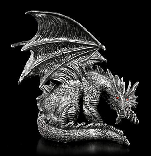 Figuren Shop GmbH Fantasy Drachen-Figur mit roten Augen - Obsidian | Fantastische Kreatur und Dekofigur, handbemalt