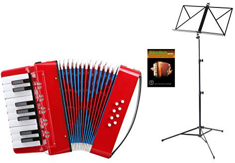 Classic Cantabile Bambino Kinder-Akkordeon Set (8-Bass Kinder-Akkordeon mti 17 Tönen, Tasche & Schultergurt inkl. Notenständer & Schule) Rot