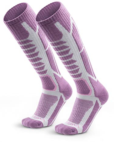 WEIERYA Chaussettes de Ski Homme - Chaussettes de Ski en Mérinos,Respirantes et Confortables,Idéales pour Ski,Snowboard et Sports d'Hiver,Violet（33-36） 2 Paires