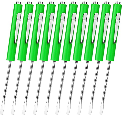 Honoson 10 Pieces Pocket Screwdriver Mini Tops and Pocket Clips Magnetic Slotted Small Screw Driver with a Single Blade Head for Mechanical, Electrician(Green)