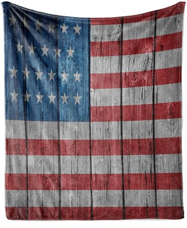 ABAKUHAUS USA Weiche Kuscheldecke Sofadecke, Abgenutzte Stil amerikanische Flagge, Gemütlicher Plüsch für den Innen- und Außenbereich, 125 x 175 cm, Blau, Rot, Hellgrau