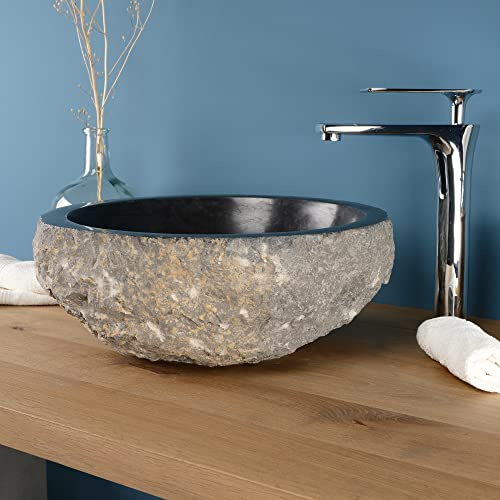 wohnfreuden Marmor Waschbecken 40 cm rund in anthrazit grau - Mit Unikat Auswahl