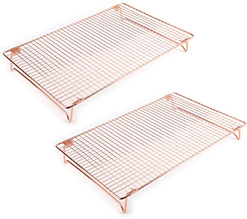 Kingrol 2-pack kylställ i rostfritt stål med hopfällbara vikbara ben, stapelbara gallertrådställ för matlagning och bakning, roséguld