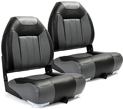 SUNDGORA P1 Premium Marine High Back Folding Boat Seats 2 Pack, Waterproof Fishing Boat Captain Chairs, 4 Mounting Screws Included,Charcoal/Black