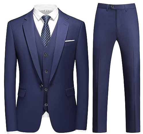 KUDMOL Costume Homme 3 pièces Slim Fit à Un Bouton Blazer Pantalon Gilet | Smoking Men Suits 3 Piece d'Affaires pour Mariage Fête Confort