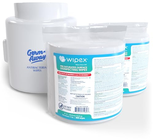 Wipex Gym Wipes Dispenser and Disinfecting Gym Wipes Refills Bundle, (1) White Wall Mounted Dispenser and EPA Registered (2) 800ct Gym Equipment Cleaner, Safely Kill Viruses and Bacteria in 15 Seconds