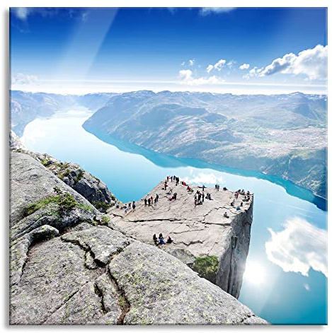 Pixxprint Glasbild, Wandbild auf Echtglas, Preikestolen Lysefjord Norwegen, 70x70 cm, inkl. Aufhängung und Abstandshalter