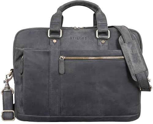 STILORD 'Nico' Große Businesstasche aus Hochwertigem Leder für 15.6 Zoll Laptop, Farbe:carbon - grau