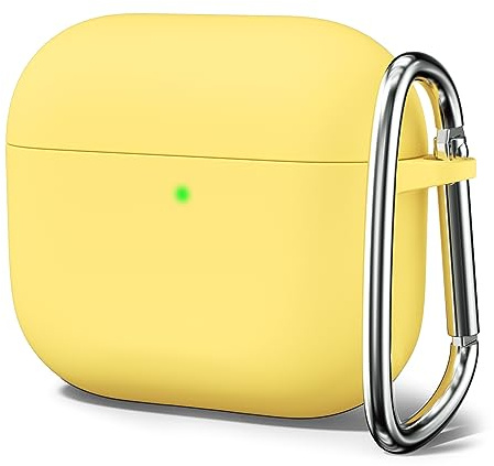 Oakxco Custodia in Silicone Compatibile con Airpods 3, Sottile Morbida TPU Silicone Morbido con Portachiavi Estetico Protezione Resistente Case, Elegante Tinta Unita Design Cover, Giallo