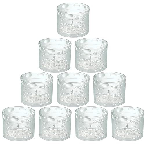 10 er Set Mini Messbecher 2,0-20 ml aus transparentem Kunststoff, Dosierhilfe für Medikamente, Labor, Küche