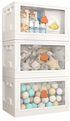 Ergocar Faltbare Aufbewahrungsbox, Kunststoff Aufbewahrungsbox mit Riemenscheibe, Stapelbare Große Kapazität Aufbewahrungsbox mit Deckel, für Büro, Kinderzimmer, Küche & Wohnzimmer
