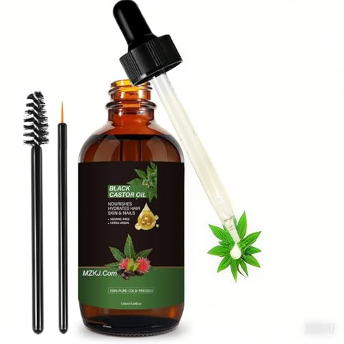 Jamaican Black Castor Oil 100% Pure Organic Cold Pressed, Natürliches Bio-Rizinusöl für Haarwachstum, Körper, Haare, Nägel, Wimpern und Augenbrauen (4.24OZ)