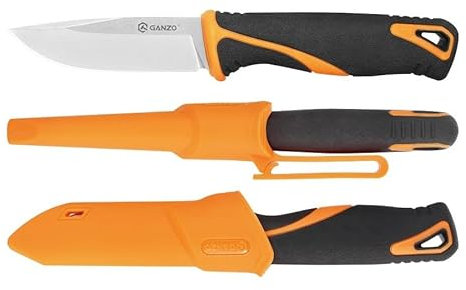 Ganzo G807-OR Feststehendes Messer, 9CR14 Edelstahlklinge, ergonomischer Anti-Rutsch-Griff, Camping, Jagd, Angeln, Outdoor, EDC-Messer mit Scheide (Orange)