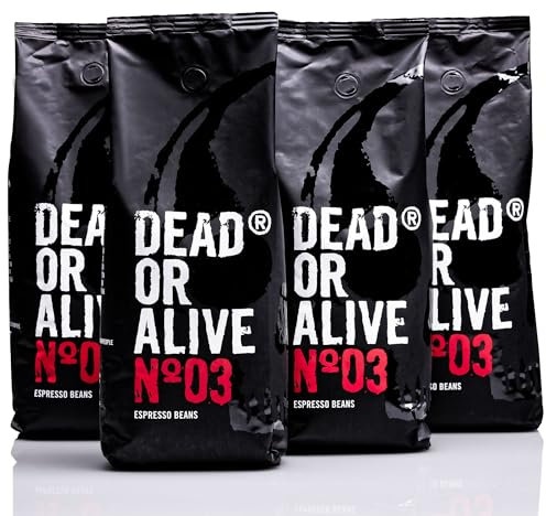 DEAD OR ALIVE Espresso No3 - Starke Espresso Bohnen 4x1kg - 100% Robusta - Kaffeebohnen für Kaffeevollautomat und Espressomaschine - Ganze Bohnen mit viel Koffein aus Italien - Coffee Beans (4er Pack)