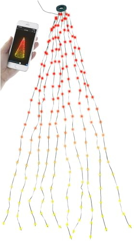 Lunartec Überwurf Lichterkette: Smarter LED-Tannenbaumüberwurf, 1,8 m, 180 RGB-IC-LEDs, App, IP44 (Farbwechsel-Lichterkette, Tannenbaum, Weihnachtsbaumkerzen)