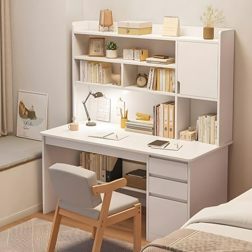 HaoJieHan Escritorio para Computadora con Cajones, Mesa Compacta para Computadora, con Estantes De Almacenamiento/Cajón/Estante para Aparador, Mesa De Estudio para Computadora Portátil A,164x100x45cm