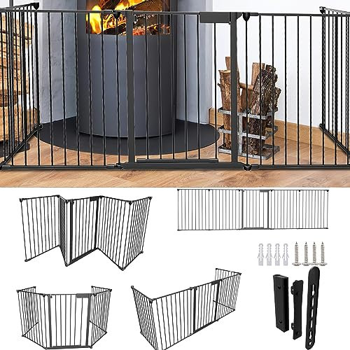 Ollewiellan Kaminschutzgitter 310cm,Kinderschutzgitter Absperrgitter Ofenschutzgitter, Metall Schutzgitter für Kinder Baby, Türgitter für Kinder-Sicherung 5-teilig Elemente (je 60 x 76 cm) Schwarz