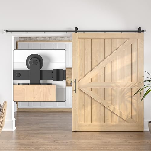 SANKEYTEW Schiebetür Set, 305 cm, Schwarz, Holz Scheunentür Schiebe Set, robuste Stahlschiene, Top Loading