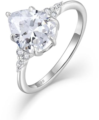 FJ Verlobungsring Damen 925 Sterling Silber Tropfenform Birnenschnitt Eheringe Antragsring Promise Ring Schmuck Geschenke für Frauen