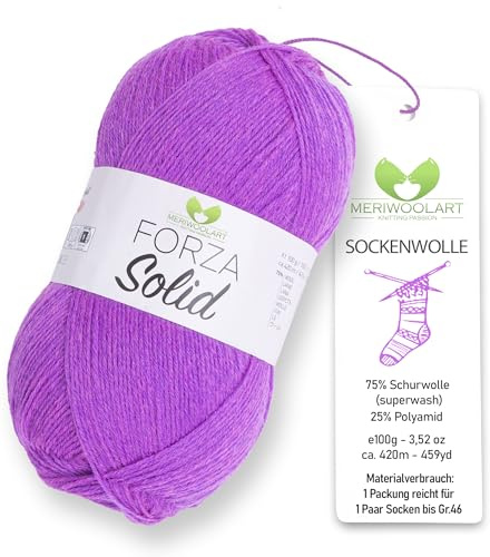 MeriWoolArt® Sockenwolle 4-fädig – 100g Merino Wolle Garn zum Stricken & Häkeln, 75% Schurwolle (superwash), 25% Polyamid, 420m – Ideal für Socken für Herren und Damen, Pullover & Cardigans 4641