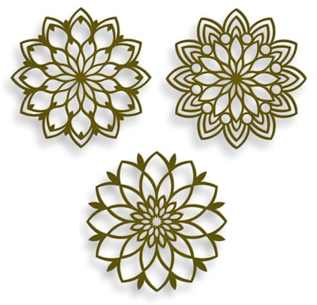 Tres Aristas | Mandalas Decorativos Pared | Juego de 3 Piezas | Diseño Moderno y Exclusivo | Decoración para Salón, Dormitorios y Espacios Elegantes | Ideal para Decoración de Hogar (Dorado)
