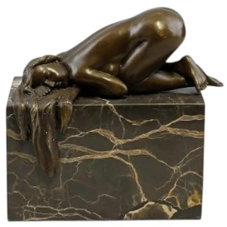 Statue Frau auf Knien, echte Bronze auf Marmorsockel, Skulptur, 13,5 cm