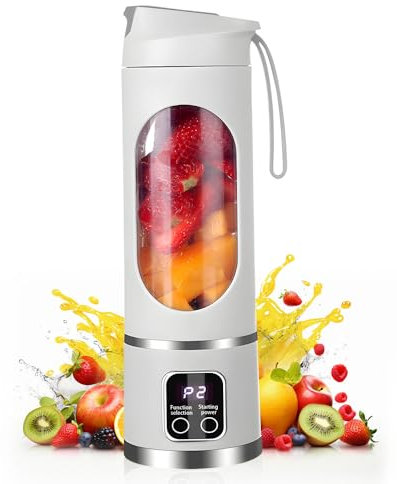 Ubdrud Mixeur portable 12 lames pour jus de fruits et smoothies 450 ml Mini mixeur avec écran LED rechargeable pour la maison, le sport, l'extérieur