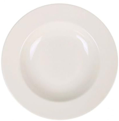 Pack de 12 assiettes rondes à manger creuses et empilables LARA, plat à fruits et dessert, salade et soupe en porcelaine beige - Dimension: 23 x 3.5 cm