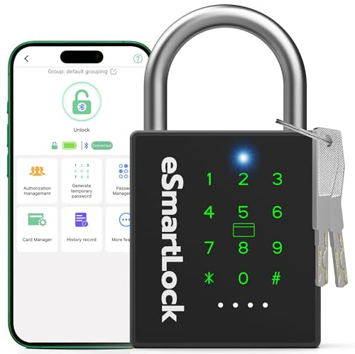 Eseesmart Robustes intelligentes Vorhängeschloss, Bluetooth-Vorhängeschloss mit Code und RFID, wetterfestes Code-Kombinationsschloss für Tor, Schuppen, Zaun, Garage, Spind, Container