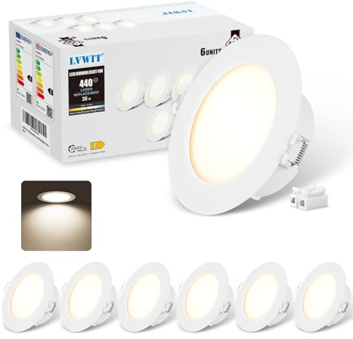 LVWIT ×6 Downlight Led Techo Empotrable, Focos Interior 4W, Ojos de Buey Led para Techo, Foco Neutro Blanco de 4000K, Ideal Para Baños,Pasillos,Entrada,440 Lúmenes,Ø98mm,IP44,No Regulable