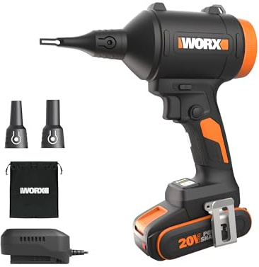 WORX Soffiatore di polvere senza fili 20V con motore brushless, spolveratore elettrico per la pulizia, gonfiatore per materassi, soffiatore ad aria compressa (WX099 con batteria e caricabatteria)