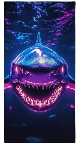 YISUMEI Neon Hai Strandtuch XXL 180x90cm - großes Shark Strandtuch - Schnelltrocknendes Mikrofaserhandtuch mit Tasche, Leichtes Reisehandtuch für Strand, Pool