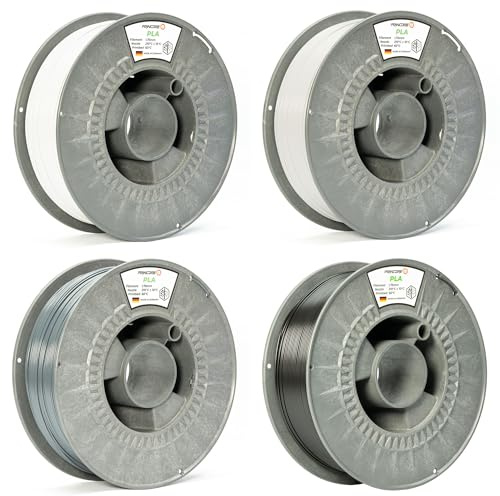 PRINCORE Filament PLA 1.75mm, 4er Bundle Weiss/Telegrau/Anthrazit/Schwarz, 3D Drucker PLA Filament, Druckmaterial (Weiss/Telegrau/Anthrazit/Schwarz, 4 x 1000g)