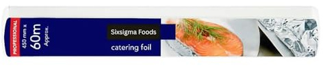 Sixsigma Foods Professional Catering Foil 450mm x 60m + Dispenser Heavy Duty Aluminum Foil for Cooking, Baking, Roasting & Food Storage - Ideal for Home Kitchens & Commercial Catering Use
