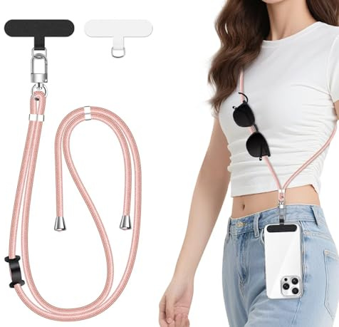 iVoler Cordino per Cellulare Universale con 2 Pezzi Patch, Regolabile e Rimovibile Cordino Tracolla per Telefono, Adatto per iPhone Samsung Xiaomi e Qualsiasi Custodie per Smartphone - Oro Rosa