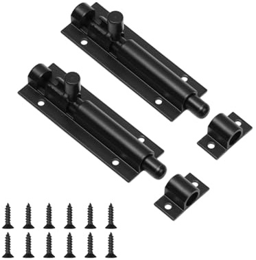 Heavy-Duty Black Door Bolt Latch, 2-Pack 4-Inch Slide Barrel Lock with Screws for Shed, Bathroom, Toilet, and Internal Doors