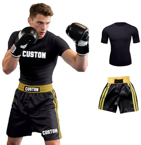 Personalised Boxing Set with Custom Name Pattern - Short Sleeve Top & Shorts for Men Women Kids Suitable for Muay Thai, MMA Training Gear Gift for Boxing Lover,Halloween Costume