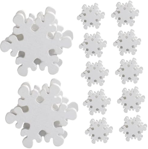 MOTHNUR 50 Stück Holzperlenkette selber machen Ornament Schneeflockenperlen herstellen Dekorate künstlicher Schnee Weihnachtsbaumschmuck mit Schneeflocken mehrschichtige Platte Weiß
