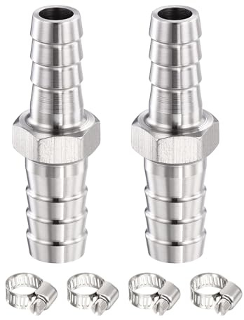 METALLIXITY 2pcs SUS304 Hex Bar Hose Barb to Adapter 1(25.5mm) x3/4(20mm) | 304 Stainless Steel Hose Barbed Fittng with 4Pcs Hose Clamps for Automotive, Motorcycle, Marine, Truck, RV Fuel Systems