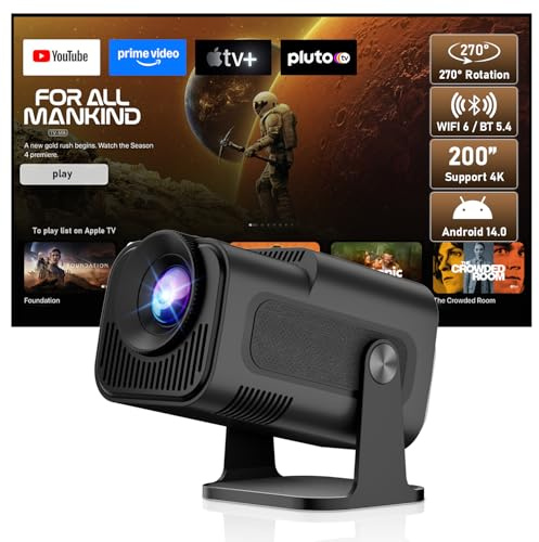 ZDSSY Mini Projector 4k 1080P Support, Portable Projector with WiFi 6 & BT 5.4, Built-in Apps Android 14 OS, Electric Keystone & Manual Focus, Home Theater Smart Video Projector for Bedroom,Black