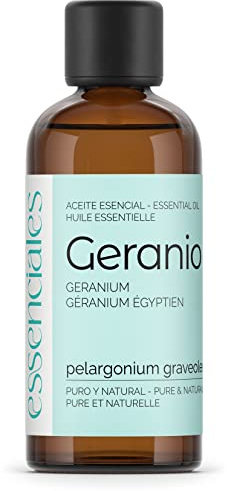 ESSENCIALES Aceite Esencial de Geranio 100 ml – 100% Puro y Natural – Aroma Natural – Ideal para Difusor, Cosmética DIY y Aromaterapia